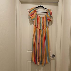 NWOT Multi color off shoulder dress. TORRID Sz1